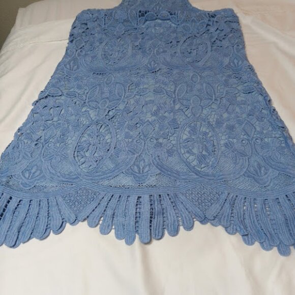 LOVERS+FRIENDS Caspian Pastel Blue Sleeveless Lace Overlay Mini Shift Dress S - Picture 7 of 15